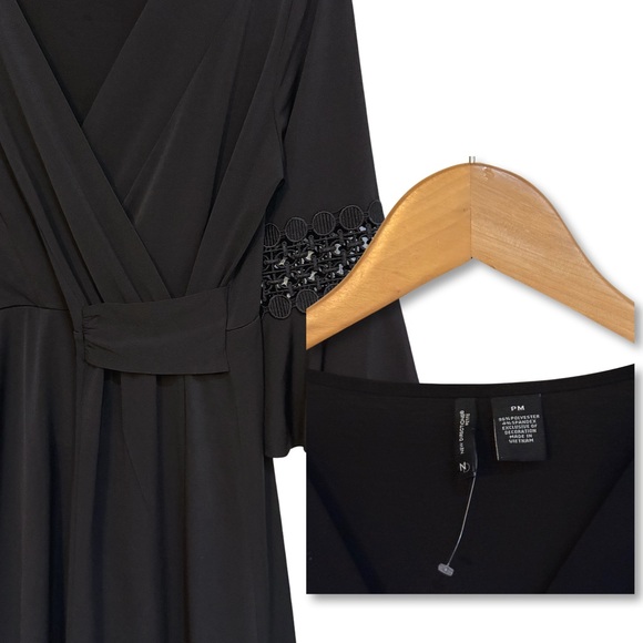 Gorgeous Black Boho Bell Sleeve Swing Dress w/ Surplice Neckline - Picture 3 of 4